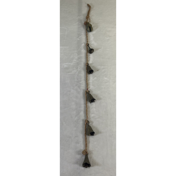 Vintage Rustic Handmade 6 Brass Wind Bells Charms On Rope Great Sound, India - Picture 1 of 11